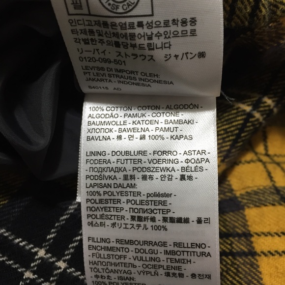 Levi’s Plaid Reversible Jacket Men’s L Yellow Gray Puffer Snap Button Pockets - Picture 9 of 13